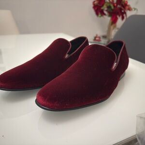 Burgundy Velvet Slip-On Shoes
